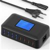 Rsydmny 200W Caricatore USB Multiplo, 8 Porte Caricatore USB C con PD 65W e QC 18W, Stazione di Ricarica Rapida con Schermo LCD, Compatibile con MacBook Pro/Air, iPhone 16/15/14 Pro Max, iPad, Samsung S24/S23