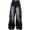 SRTUMEY Jeans larghi da ragazza, pantaloni cargo da adolescente, elasticizzati, a vita alta, gamba dritta, pantaloni in denim con tasche multiple, Nero , 13-14 Anni