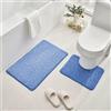 GIBZ Set Tappeti Bagno 2 Pezzi Solidi In Pile di Corallo Tappetino Assorbenti Morbidi Antiscivolo Tappeto per Wc Blu 40 * 60CM+U40*50CM