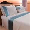 PETTI Artigiani Italiani - Set Lenzuola Letto Matrimoniale con Doppia Balza in Raso 4 Pezzi 180x200 Lenzuola in Percalle di Cotone - Lenzuolo con Angoli, Lenzuolo sopra e 2 Federe, Celeste