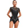 Freebily Abito da Pattinaggio Artistico sul Ghiaccio Donna Vestito Danza Classica Ballerina Senza Maniche Nappa Strass Vestito da Ballo Latino Lirico Costume da Competizione Nero XL