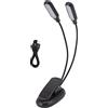 Nikou Lampada da tavolo a LED Clip per libri Luce da lettura Scrivania Musica Doppia testa USB Ricaricabile per spartiti per pianoforte in dormitorio Nero