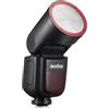 GODOX V1-N Flash per Nikon Flash, 76Ws 2.4G TTL Testa Rotonda, 1/8000 HSS, 480 Scatti a Piena Potenza, 1.5s Tempo di Riciclaggio, Batteria al Litio 2600mAh con Filtri Colorati Riflettore Diffusore