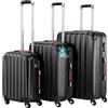 PROVITERA Set 3 Valigie Rigide Ruote Easy Roll Trolley Bagaglio a Mano Viaggio Nero M L XL