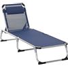 Outsunny Sdraio da Giardino Pieghevole con Poggiatesta Lettino Prendisole con Schienale Regolabile 60x170x76cm Blu Scuro|Aosom