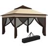 Outsunny Gazebo 3x3 Regolabile su 3 Livelli con Pareti Rimovibili, in Acciaio e tessuto Oxford, color Caffè e Beige