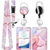 UHDS Porta Badge da Collo, Portabadge Collo Retrattile per Porta Badge Identificativo, Cordino con Moschettone, Adatto Per Cordino Per Telefoni Cellulari, Forniture Per Ufficio E Scolastiche (Pink marble)