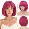 BARSDAR Rosa Bob Parrucche, Corto Rosa Rosso Parrucca con Frangia per Donna 30cm Chin-Length Corto Bob Parrucca con Frangia Aspetto Naturale Sintetici Capelli Parrucche Halloween Colorate Festa Bobs