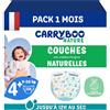 Carryboo - Pannolini taglia 4+ (9-20kg) - Pelle sensibile - Naturale e ultra assorbente - 12 ore a prova di perdite - Senza ingredienti indesiderati - Made in France - 126 strati - Confezione 1 mese