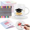 Sinmoe Set Tazze da Dipingere Kit Mug Ceramica con Tazze in Ceramica Vuote per Sublimazione 12 Pennarelli Colorati e Sottobicchiere Regalo Fai da Te per Maestro Laurea Festa Mamma e Papà(Classico)