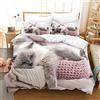 SugdeN Set di Lenzuola da Letto Queen Microfibra Animali 155X220Cm Copripiumino Gatto Morbido E Confortevole Copripiumino Singolo Bambino Con 2 Federe 50X75Cm