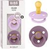 BIBS Colour Ciuccio confezione da 2 pezzi. Privo di BPA, Tettarella tonda. Lattice di gomma naturale, Prodotto in Danimarca, Taglia 2 (6-18 mesi), Violet Sky/Mauve