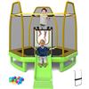 COSTWAY Trampolino Elastico per Bambini 223 cm, Tappeto Elastico per Bambini da Esterno ed Interno con Rete, Palline, Scivolo e Scaletta, per Bambini 3+ Anni, Portata 270 kg (Verde)