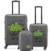 Roncato Set 2 trolley 4r (m+c) + zaino underseat joker verde warner dc