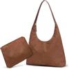 Skyearman Borsa a spalla da donna in pelle scamosciata morbida Tote Bag retrò grande capacità borsa a mano Hobo borsa a tracolla donna con cerniera 2 pezzi, marrone
