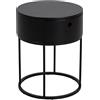 AC Design Furniture Apollon - Comodino rotondo con 1 cassetto, nero, metallo e legno, diametro: 40 x 51 cm, 1 unità
