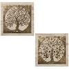 DRW Set di 2 Quadri Quadrati in Legno con Alberi Color Oro 60 x 60 cm