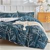 Tokokimo Set Copripiumino Matrimoniale 240x220cm, Copripiumino Matrimoniale 3 Pezzi in Microfibra con Motivo a Ramoscelli e Foglie, Comprendente 1 Copripiumino 240x220 + 2 Federe 50x80, Marina/Bianco