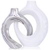 oliruim Set di 2 vasi a ciambella rotondi in ceramica bianca e argento, vasi dal design moderno e unico per il centrotavola del tavolo da pranzo della libreria del soggiorno (Bianco+argento)