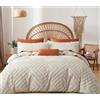 Lanqinglv Biancheria da letto beige 220 x 240 cm boho trapuntato, squisito ricamo geometrico chic trapuntato, vintage, copripiumino matrimoniale con chiusura lampo e 2 federe 80 x 80 cm