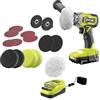 RYOBI ONE+ - Set di levigatrici wireless da 18 V, con batteria da 2,0 Ah, caricatore e set di accessori per levigatrice/levigatrice da 8 pezzi