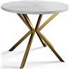 AlpiMeble Tavolo da pranzo rotondo LOFT LITEN, tavolo allungabile, diametro: 120 cm/200 cm, tavolo soggiorno colore: marmo, con gambe in metallo color oro