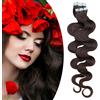 SEGO Extension Capelli Veri Biadesivo 20 Ciocche Adesive Nere Tape Biadesive Remy Human Hair Naturali Mossi Ricci 50 cm Castano Scuro #2
