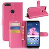 generale Compatibile con HUAWEI P SMART FIG-LX1 FIG-L21 / ENJOY 7S (5.65) CUSTODIA cover STAND libro Flip magnetica GEL SILICONE TPU eco pelle protezione PORTAFOGLIO porta carte vano card fucsia