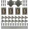 Wuuooei 2PCS Serratura Antica Bronzo, 4PCS Cerniere Decorative Vintage, 16PCS Protezioni Angolari Vintage, con Viti, Protezioni Decorative D'angolo, Cerniere Quadrate, per Mobili,Scatole di Legno,Portagioie