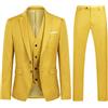 YOUTHUP Abito da Uomo 3 Pezzi Completo Eleganti in Matrimonio e Slim Fit Blazer Gilet Pantaloni, Giallo, M