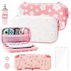 RHOTALL Custodia per Nintendo Switch Lite con fiori di ciliegio rosa e bianco, custodia per accessori per interruttori, con custodia protettiva, pellicola proteggi schermo, tracolla regolabile e 2