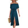 OADOBKICE Donna Vestito Maniche Corte Donna Vestito Elegante Donna Vestita Estate Vestita Fuori Spalla Gonna Corta Vestito Strapazzo Cameriera Giallastra Abiti Tagliati Metà Lunghezza Gonna Blu Chiaro XL