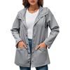 Kayferli Giacca da donna con cappuccio, giacca impermeabile da donna, per escursioni, pioggia, giacca a vento di media lunghezza, giacca da mezza stagione, da donna, grigio., L