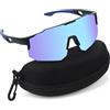 TIVUNORON Occhiali da Ciclismo Polarizzati, Occhiali da Sole Sportivi con Montatura Nera e Pellicola Blu