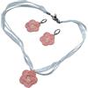 Lunix Set Parure Fiore Ricamato e Collana Nastro Organza e Cordoncino Cerato, Idea Originale per Regalo, Primavera, Fatto a Mano, Gioielli Donna Ragazza Bambina (Rosa)