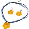 Lunix Set Parure Fiore Ricamato e Collana Nastro Organza e Cordoncino Cerato, Idea Originale per Regalo, Primavera, Fatto a Mano, Gioielli Donna Ragazza Bambina (Giallo)
