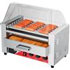 CROSSON Macchina Hot Dog Professionale 2 in 1,Rullo Elettrico per Hot Dog in Acciaio Inox 1350W con 7 Rulli,con Scalda Pane,con Copertura Antipolvere Trasparente,Controllo Dual Temp