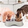 BAKAJI Doppia Ciotola per Animali Domestici, Scodella in Acciaio Inossidabile Ideale per Cani e Gatti di Piccola, Media, Grande Taglia, Capacità 2 x 350 ml, Dimensioni 36 x 19,5 x 9 cm (Grigio)