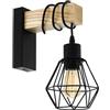 EGLO Lampada da parete Townshend 5, plafoniera vintage a uno punto luce, lampada da parete dal design industriale, lampada retrò in acciaio e legno, nero, marrone, E27, certificazione FSC