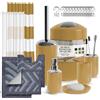 Clara Clark, Set di accessori da bagno, color oro, 23 pezzi, set di tende da doccia con cestino per il bagno, con tenda da doccia e tappeti grigi