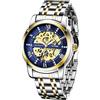 Tiong Orologio da uomo Orologio da polso meccanico automatico scheletrato in acciaio nero dorato per uomo (Oro Blu)