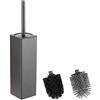 BGL Scopino e supporto per WC grigio, porta scopino in silicone con 2 testine, spazzola quadrata in alluminio per la pulizia del bagno, scopino per WC