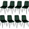 WAFTING Set di 8 sedie da pranzo imbottite con schienale alto e velluto olandese, con base in metallo, per sala da pranzo, soggiorno e reception, verde scuro