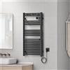 pro.tec Scaldasalviette Elettrico Bagno Scalda Asciugamani da Parete 105 x 50 cm Termoarredo Elettrico 500 W con Termostato Digitale Programmabile e 3 Ganci Ribaltabili - Nero
