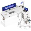 Coleshome Scrivania Angolare con 6 Cassetti, Scrivania Salvaspazio a Forma di L con Presa di Corrente, Tavolo Bianca PC e Scrivania Computer, Scrivania Ufficio Reversibile con Ganci, 126x80 cm