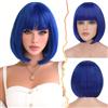 BARSDAR Navy Blu Corto Bob Parrucca con Frangia, Corto Blu Bob Parrucca con Frangia per Donna 30cm Chin-Length Aspetto Naturale Sintetici Capelli Parrucche Halloween Costume Colorato Bobs Parrucche