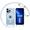 Yoedge Trasparente Glitter Cover Magnetica con Cordino per Apple iPhone 13 Pro 6,1, Custodia Bling Brilla Tracolla Compatibile con MagSafe Magnetico Ricarica Wireless Case per iPhone13 Pro, Blu