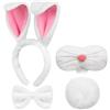 WEINIBAO Set Cerchietto con Orecchie Coniglio, Accessori Costume con Papillon e Coda per Bambini Adulti Cosplay Carnevale Pasqua