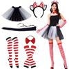 Ajuanbazha 6 Pcs Costume da Gatto per Bambina, Set per Cosplay di Gatti con Cerchietto Orecchie, Calzino, Coda, Gonna Tutu, Fiocco e Guanti, Ideale per Carnevale, Halloween e Feste a Tema