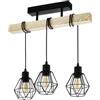 EGLO Lampada da soffitto Townshend 5, plafoniera vintage a tre punti luce, plafoniera dal design industriale, lampada a sospensione retrò in acciaio e legno, nero, marrone, E27